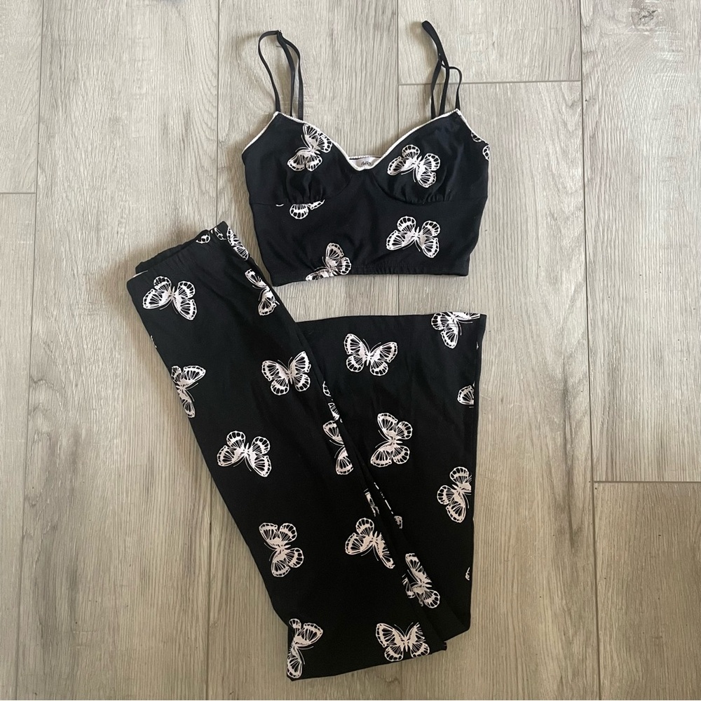 ADIKA Wing It Black and White Butterfly Crop Top and Flare Set